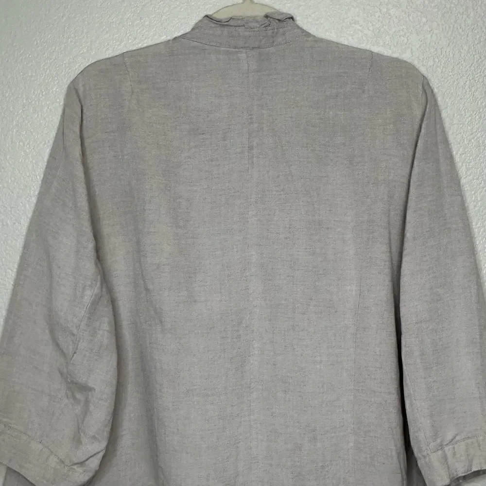 Lane Bryant Linen Blend Gray Ruffle 3/4 Sleeves Cardigan, Size 18